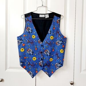 90s Halloween Witches Cauldrun Black Cat Full Moon Pumpkins Vest Medium Basic Ed